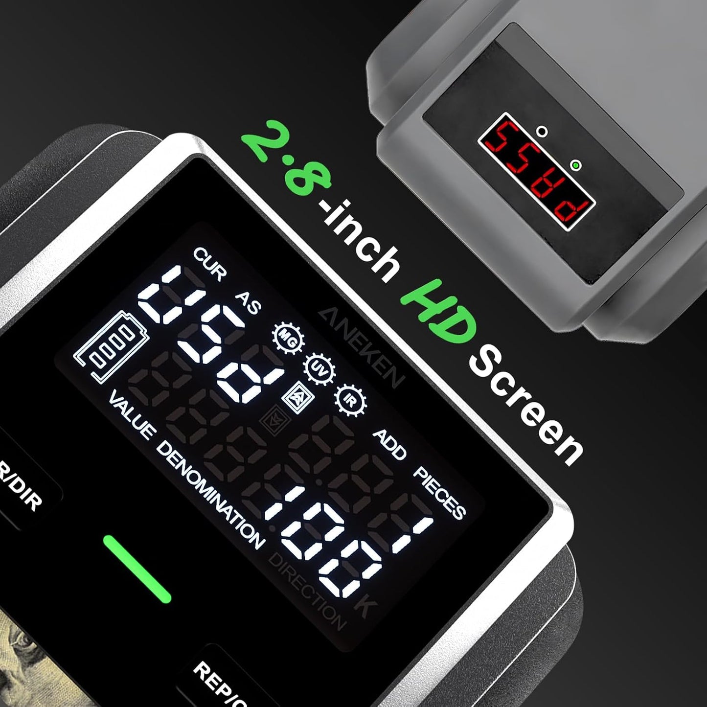 Aneken AL-139 Counterfeit Bill Detector with 2.8" Digital Screen, Total Value & Add Function, 4-Way Orientation & Traceable Records Counterfeit Money Detector, Compatible with USD/EUR/GBP/MEX, etc