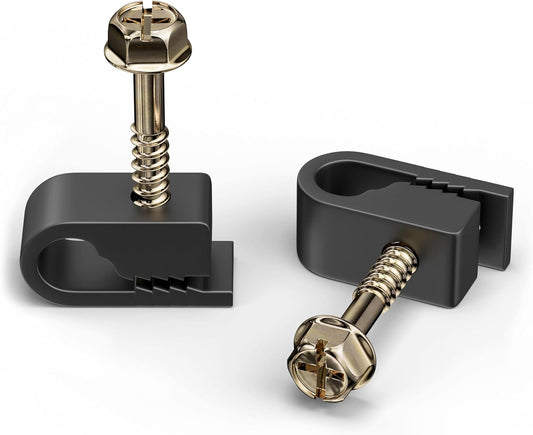 THE CIMPLE CO Wire Clips, Single Cable Wall Clip, Coaxial, Cat6, Electrical Wire, Ethernet, 1/4 in (6 mm) Screw Fastener, 50 Pack, Black