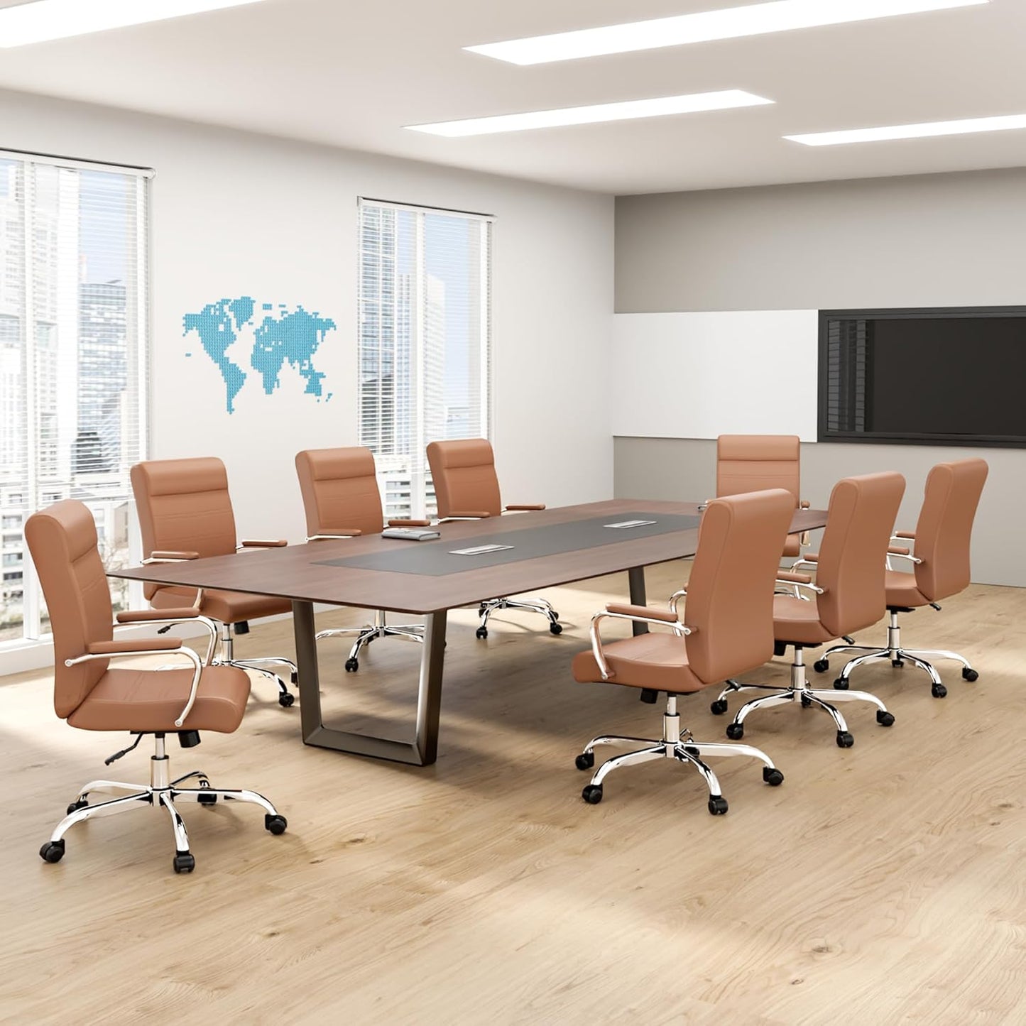 Office Desk Chair,Modern Leather Conference Room Chairs,High Back Ergonomic Home ofiice Chair,Adjustable Height Swivel Executive Computer Chairs with Padded Seat and Armrest (Brown)