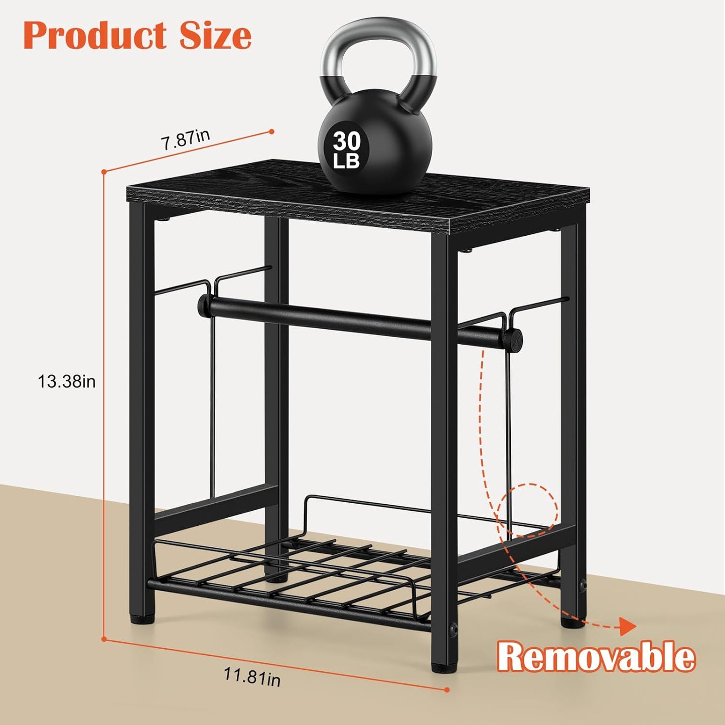 Label Holder for Rolls and Fan-Fold Labels, Wooden Thermal Printer Sticker Stand Shipping Label Holder with Basket, Black Label Roll Holder Dispenser for Home, Office, Small Business