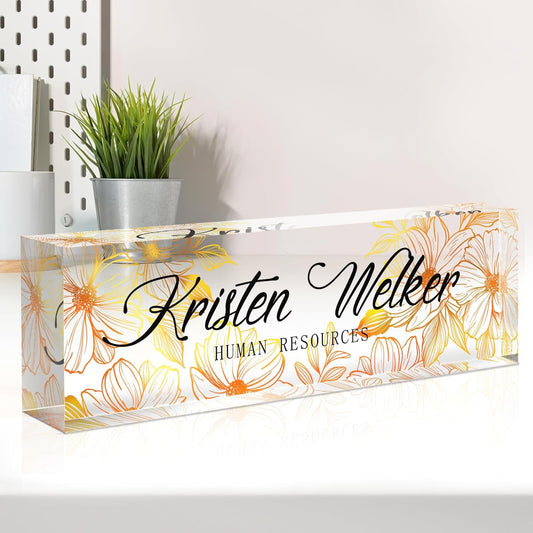 Name Plate for Desk, Desk Name Plate Personalized, Office Decor for Women Men, Acrylic Desktop Accessories, Office Appreciation Gifts for Boss Social Workers Nurse Teacher Employee (White/Gold)