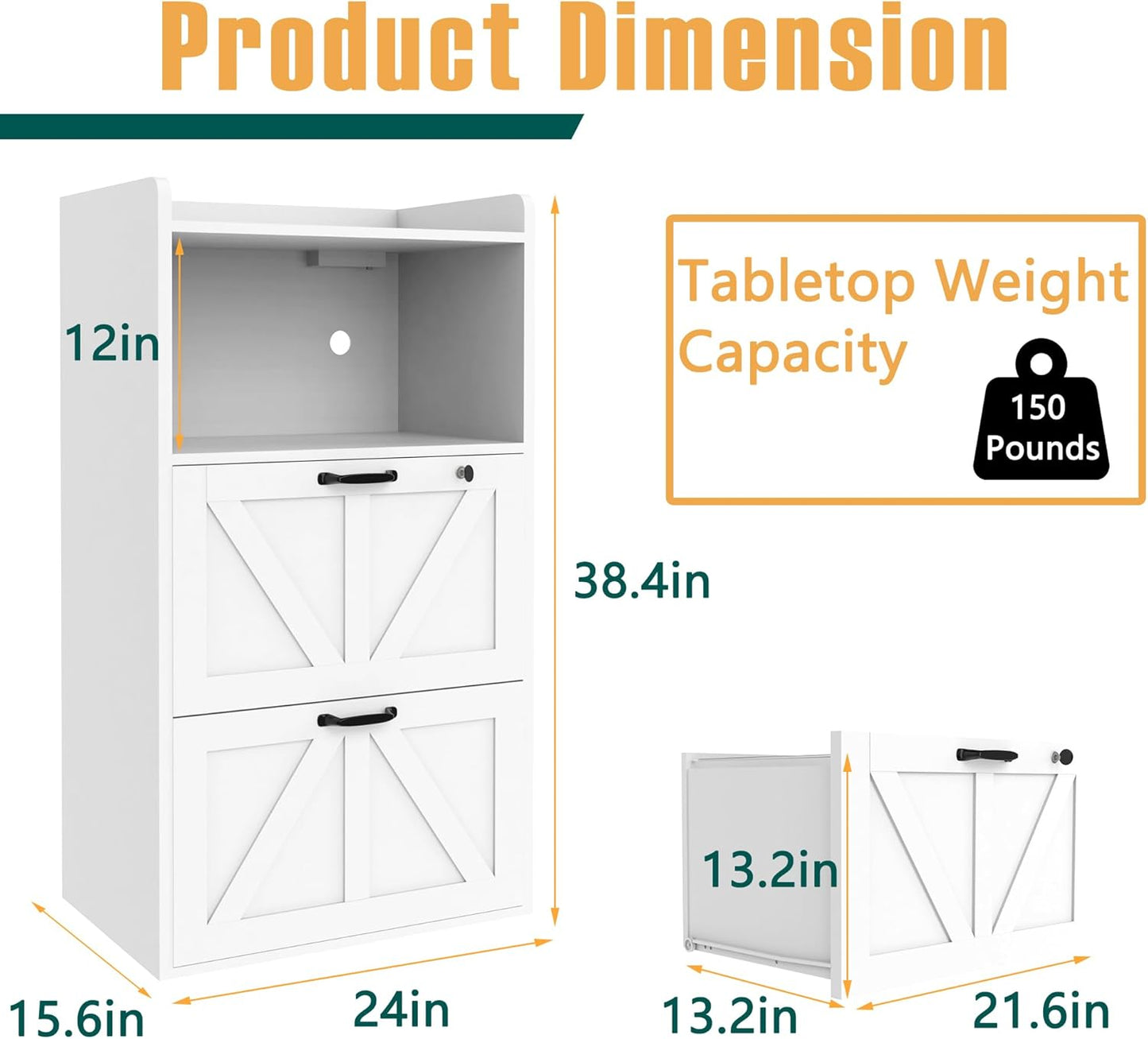 2 Drawer Lateral File Cabinet with Charging Station, Wood Filing Cabinet with Lock & LED Light, Large Storage Printer Stand for Home Office, White