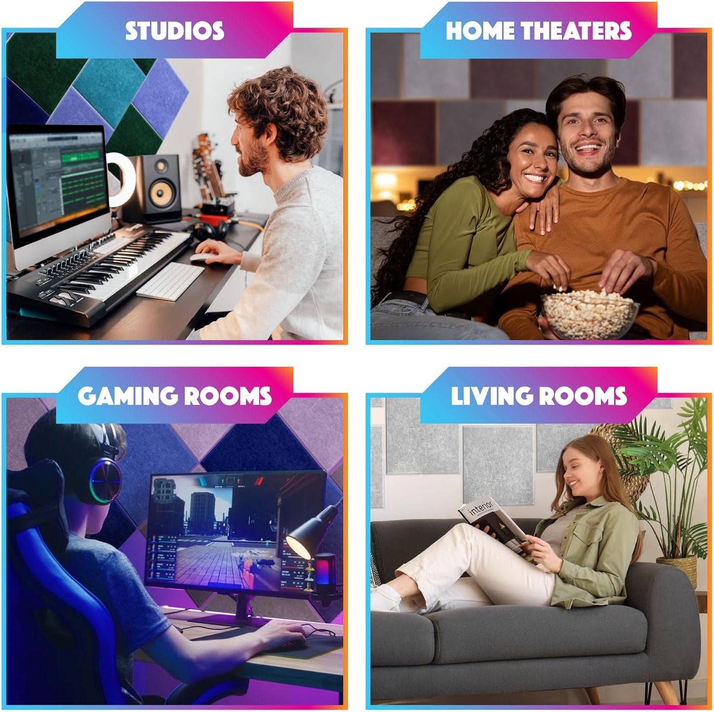 18 Pack Acoustic Panels Self Adhesive Sound absorbing Wall Panels, High Density Dampening Panel, 12X12X0.4 Inch Square Wall Panels in Home,Office,Reccording Room,Studio (Lake Blue)