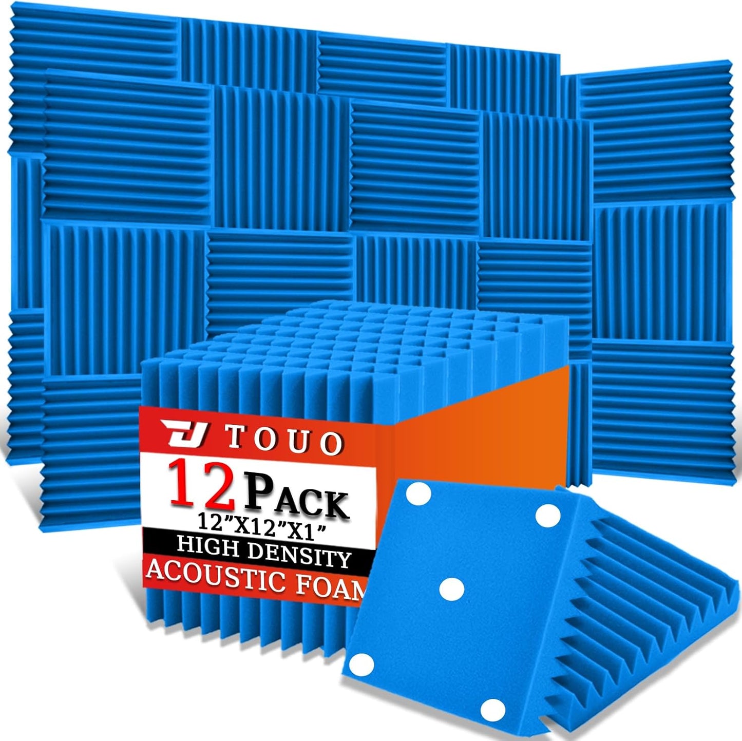 12 Pack Acoustic Panels – Sound Proof Foam Panels for Wall 12"x12"x1", Flame Retardant Wedge Acoustic Foam, High-Density Sound Absorbing Panels for Home Studio(Blue, 1" Thick 12 Pack)