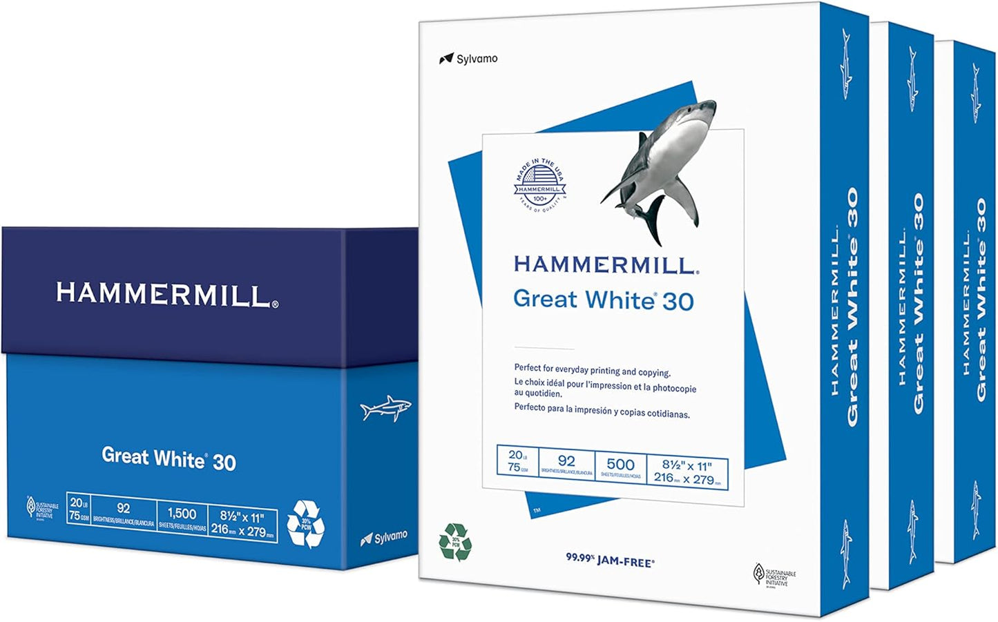 Hammermill Printer Paper, Great White 30% Recycled Paper, 8.5 x 11 - 92 Bright, Made in the USA, 086820C - 3 Ream (1,500 Sheets)