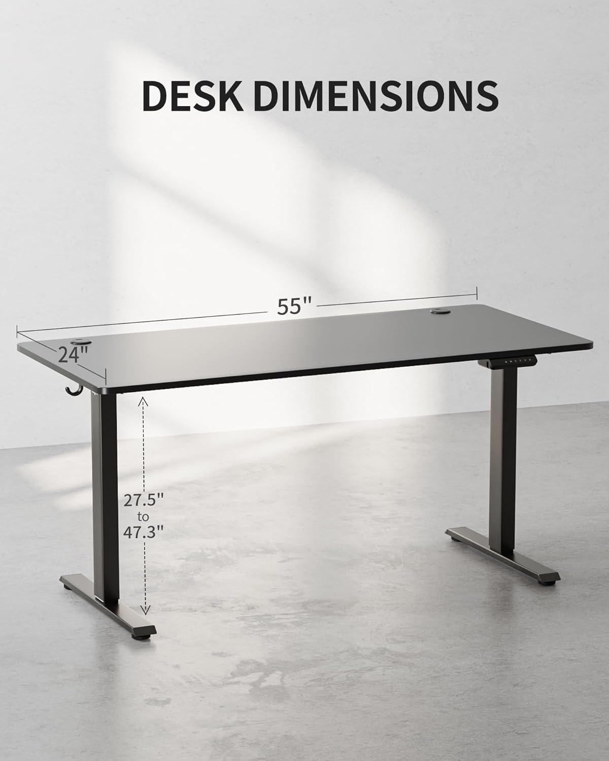 FEZIBO One-Piece Standing Desk Adjustable Height Stand up Home Office Desk, 55x24 Inch Electric Standing Computer Desk, with 4 Memory Presets, Fixable casters, Black