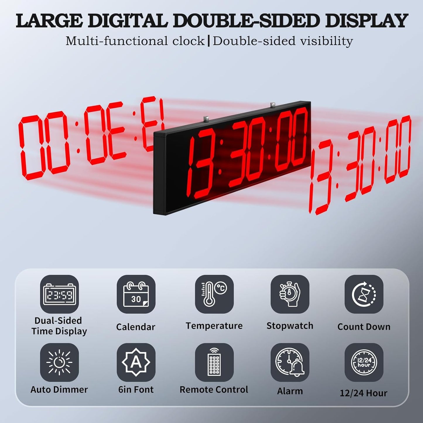 28.4‘’ Digital Clock with Large Display,Hanging Clock with Clearly Visible Large Digital Double-Sided Display,Multi-Function Led Clock with Temperature and Calendar Display (Red)