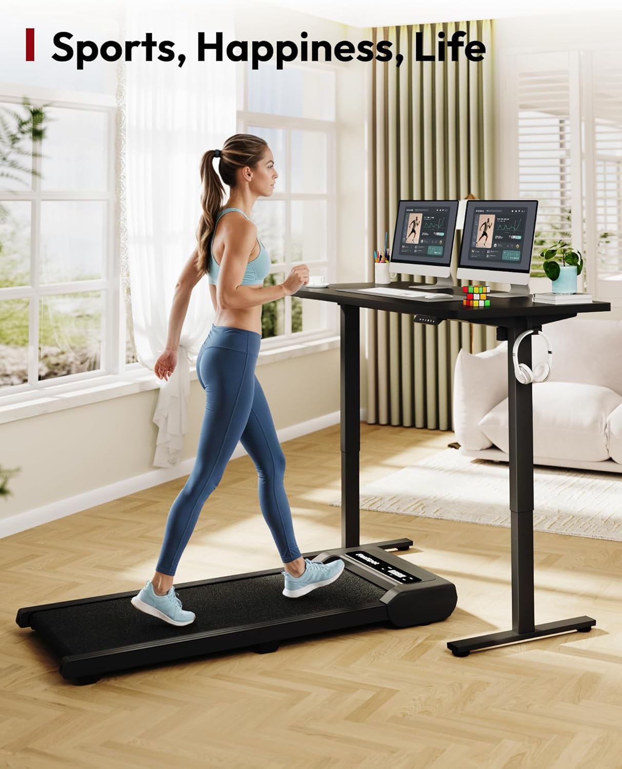 SANODESK Electric Standing Desk 48 x 30 Inches Whole-Piece Desktop Height Adjustable Stand Up Desk w/6-Button Controller Ergonomic Computer Desk for Home Office, Black Frame + Black Tabletop