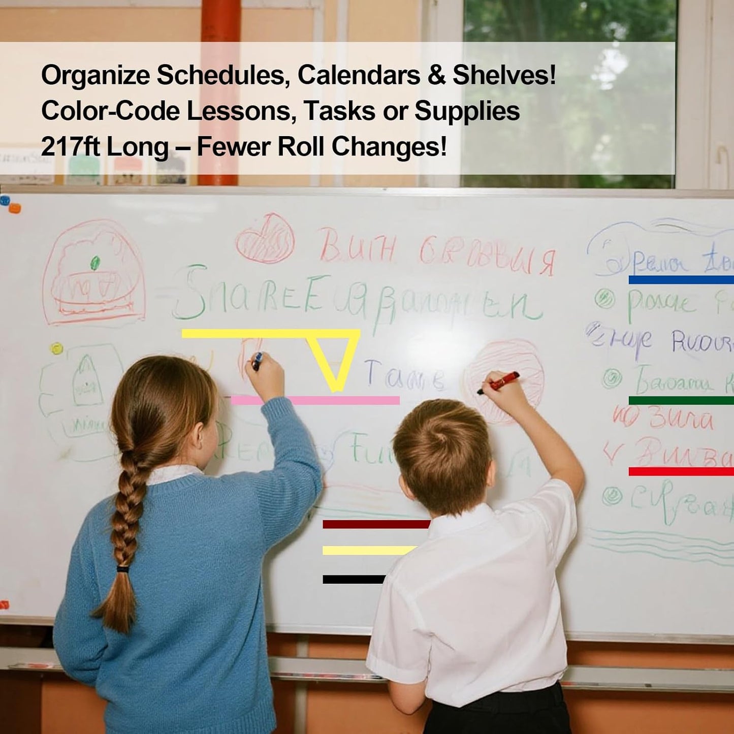 Whiteboard Tape 1/8 Inch x 217ft 10 Rolls Dry Erase Board Assorted Colors Tape for Whiteboards, Crafts, Grids, Marking, Calendars, Violin Fingerboards