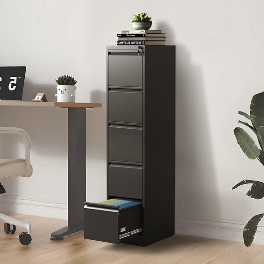 5-Drawer Locking Vertical File Cabinet, Metal Storage Cabinet for Office/Home – Secure Vertical Filing for Letter/Legal/A4/F4 Documents, Easy to Assemble Steel Cabinet (Black, 5 Drawer-64 H)