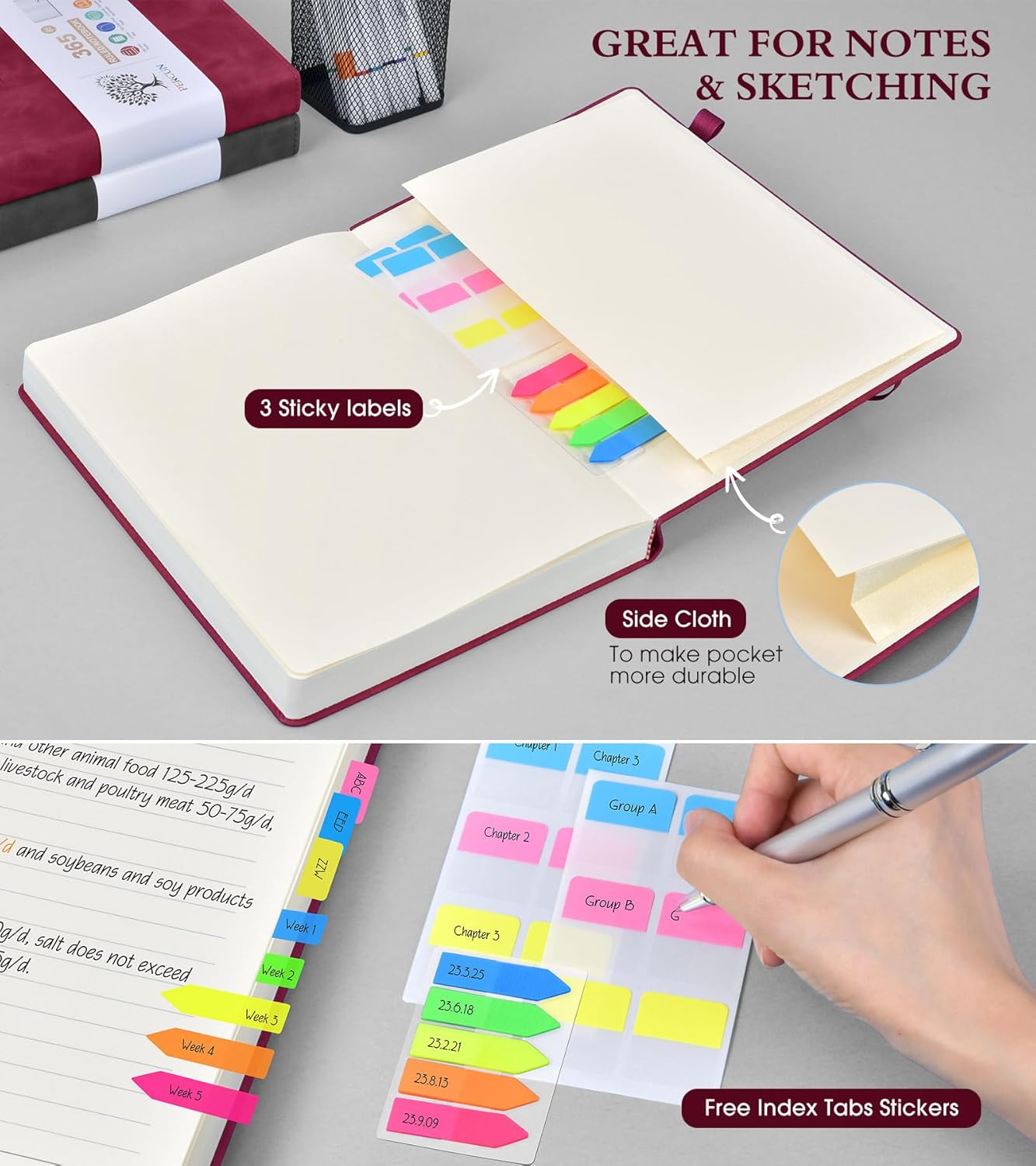 A4 Lined Journal Notebook，365 Page Large Leather Journals for Writing Women Men，Hardcover Notebook with 100Gsm Thick Pages for Travel，Work，School，College Ruled, Daily Diary (8.5" x 11.4")