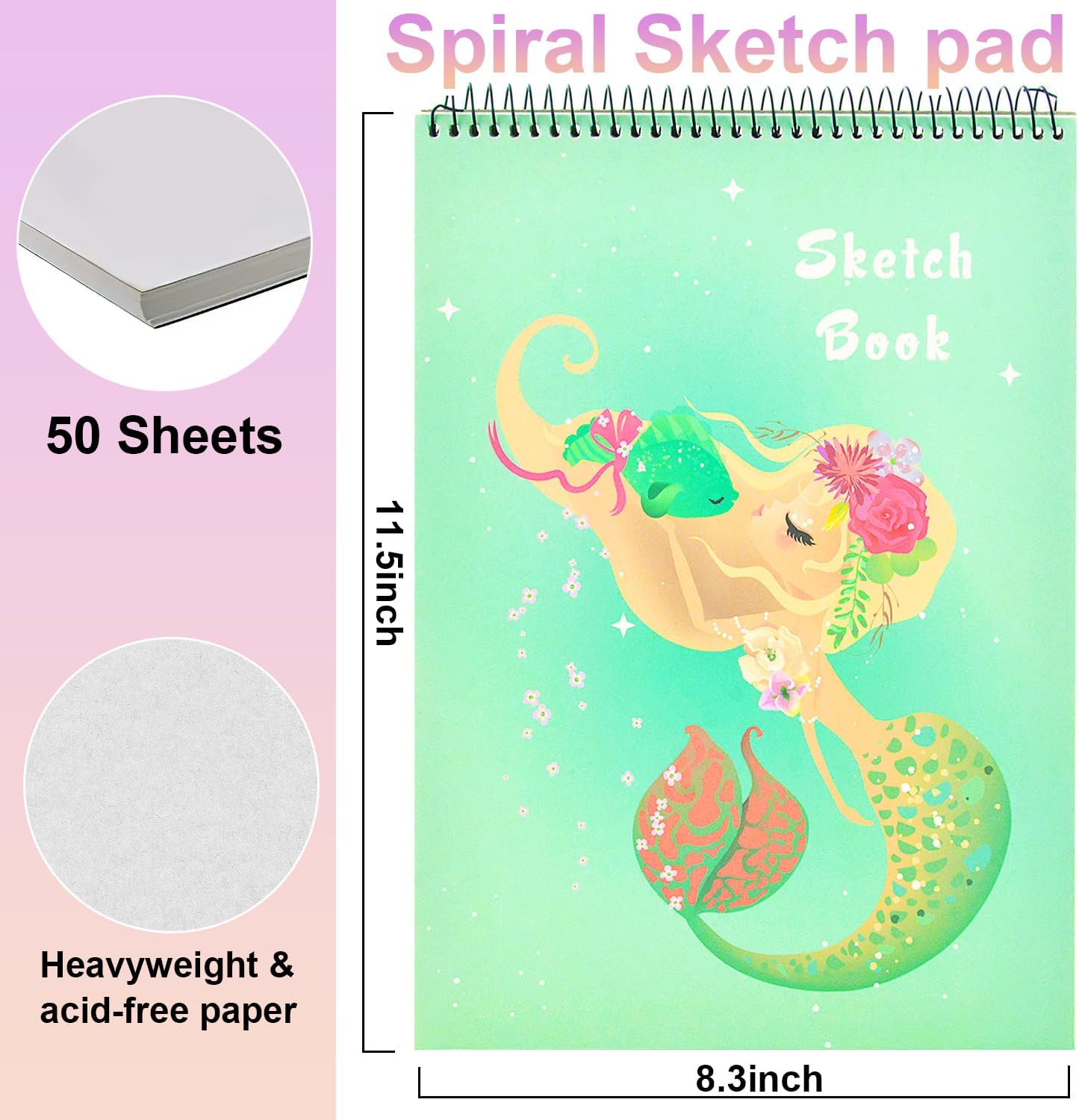MEMX Sketch Book for Kids, 8”X11.5” 100 Pages(110gsm), Spiral Bound Artist Sketch Pad, Durable Acid Free Sketchbook for Painting, Sketching or Doodling, Best Gifts for Drawing Boys and Girls, White
