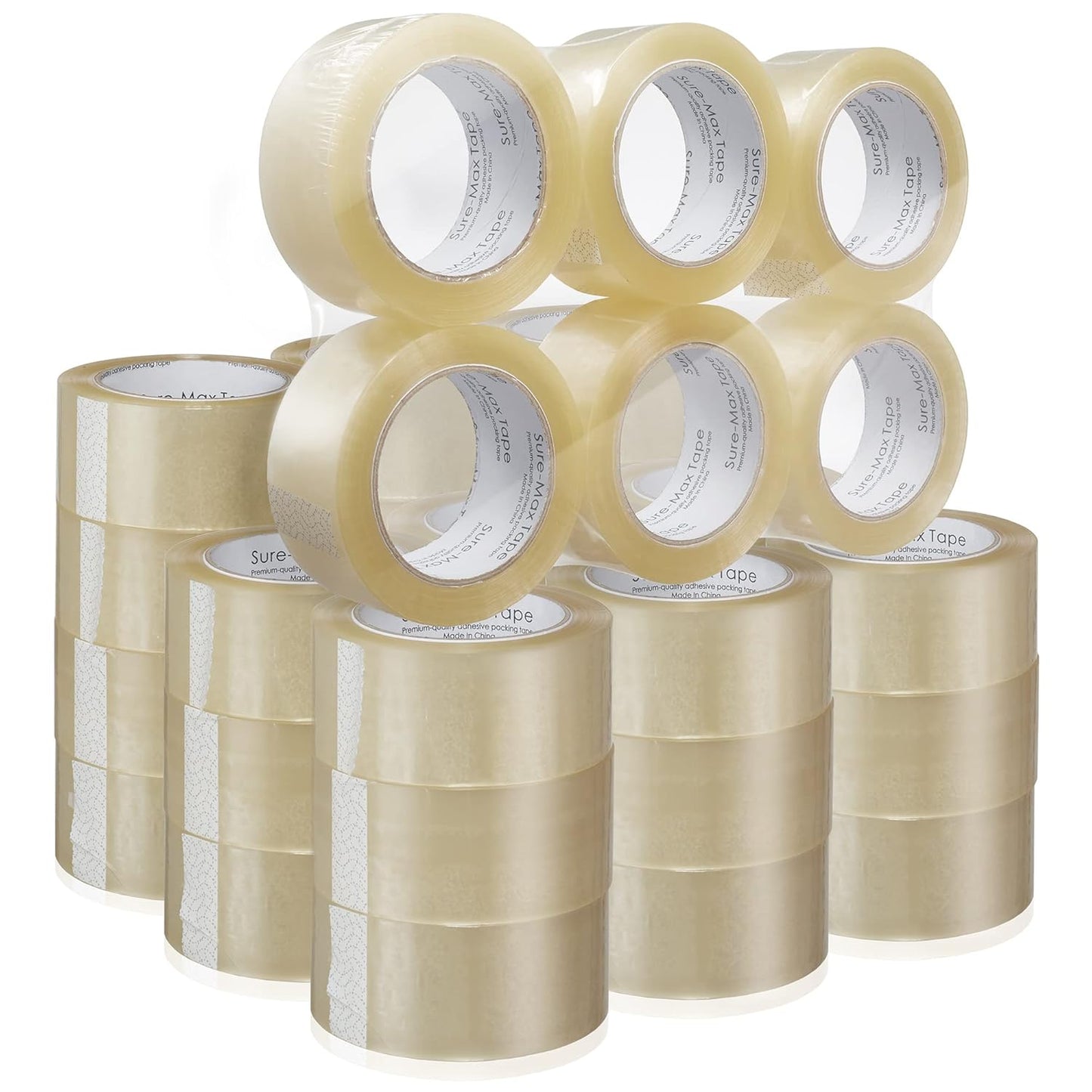 Sure-Max Premium Carton Packing Tape 1.8 mil 330 Feet (110 Yards) - Clear - 1 Case (36 Rolls Total)