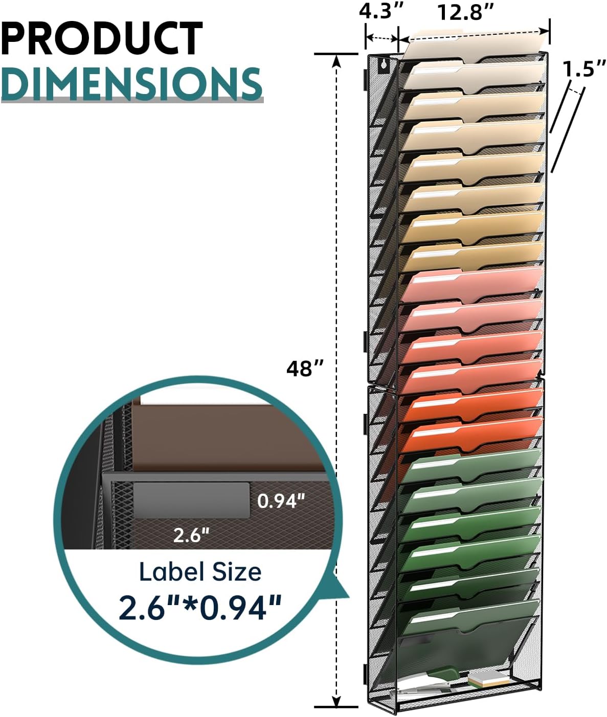 SUPEASY 21-Tier Wall File Organizer Mesh Office Mail Holder, Hanging Wall Organizer Magazine Rack for Office Assembly Needed, Black