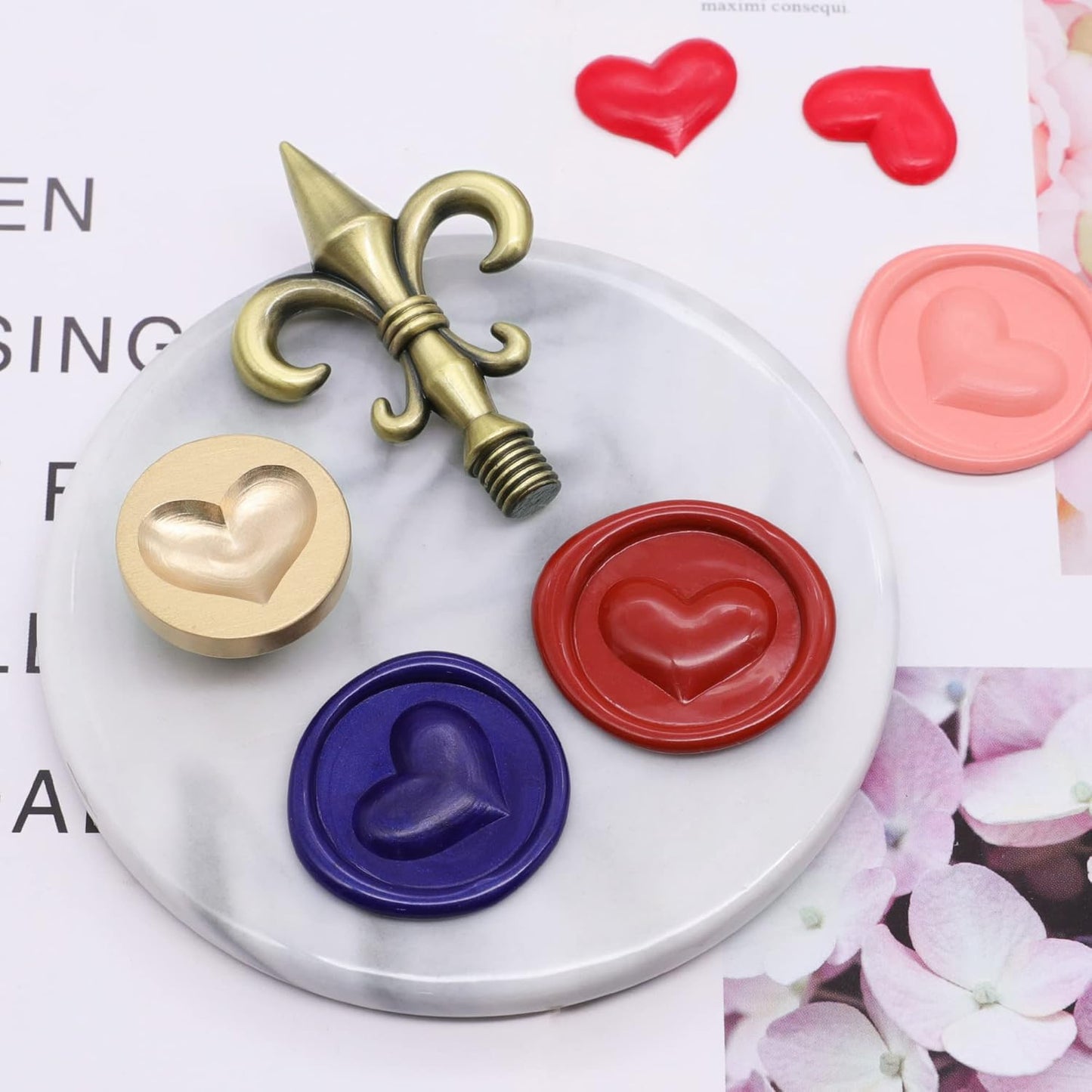 SWANGSA 3D Heart Wax Seal Stamp, Vintage Electroplated Bronze Flower Handle Sealing Stamp for Wedding Party Invitations Gift Idea Decoration