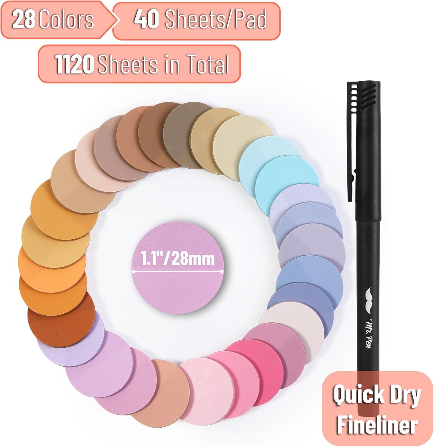 Mr. Pen- Transparent Sticky Note Set, 1120Sheets, Colorful, Round Transparent Sticky Notes Set