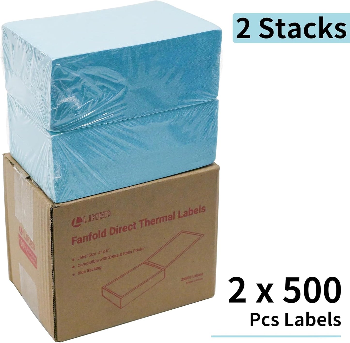 L LIKED 1000 Fanfod 4" x 6" Direct Thermal Labels Shipping Labels with Perforated Line for Rollo, Zebra, Jadens, Nelko, Munbyn, Phomemo, White
