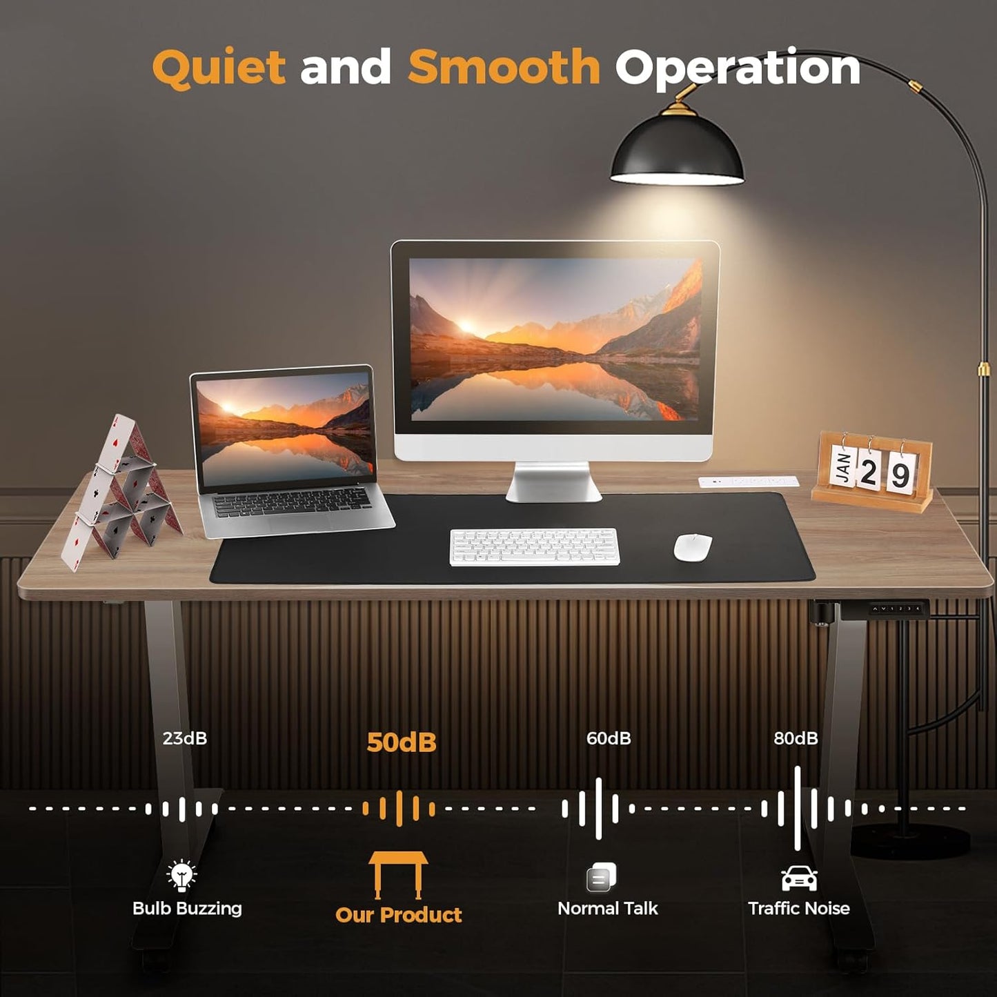 Electric Standing Desk 63 x 24 Inches Adjustable Height Ergonomic Sit Stand Up Desk Curved for Home Office Computer Workstation with 2 USB Ports 3 Power Outlets Memory Preset Wheels, Oak