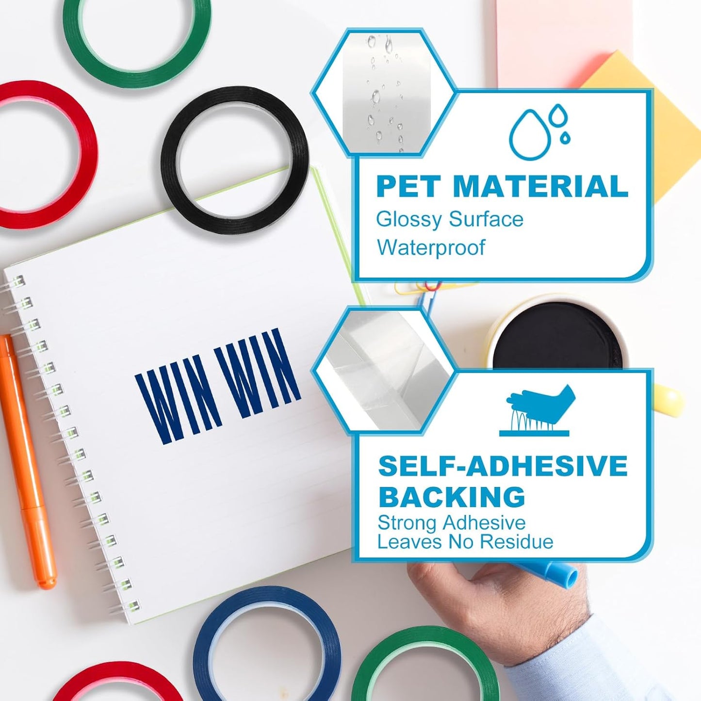 MECCANIXITY Whiteboard Tape 1/8" x 72 Yard Pinstripe Graphic Chart Line Grid Marking Tapes for Classroom Office Dry Erase Board Art, Clear, Pack of 3