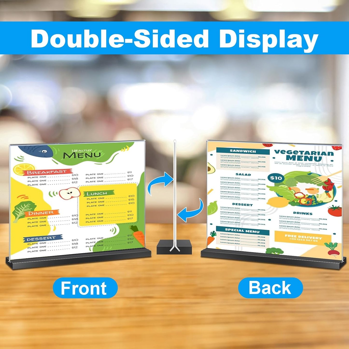 EHWINE 3 Pack Acrylic Sign Holder 8.5 x 11 Horizontal, Double-Sided Stand up Table Top Sign Holders, Clear Acrylic Picture Frame Menu Flyer Paper Holder Display Stand for Office Business Store Wedding Party(Black Base)