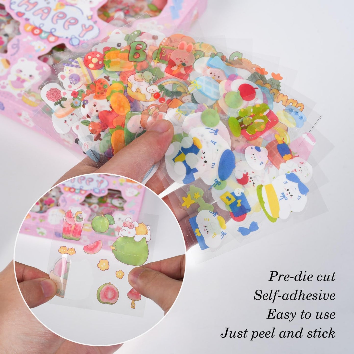 Kawaii Cartoon Animals Scrapbooking Stickers - Cute PET Transparent Bunny Bear Journaling Sticker Clipping Decor for Journals Diary Scrapbook Photo Album Laptop Planner Arts Gift Crafts