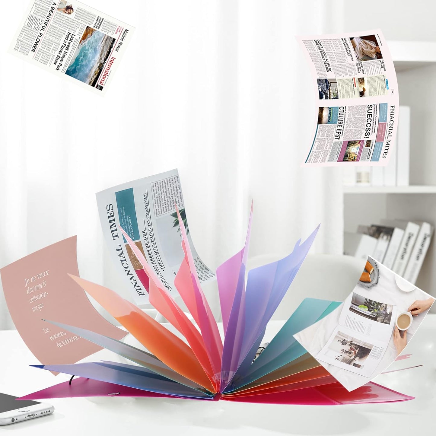 Rainbow Tab Expanding File Folder - 24 Pockets, Durable A4 Letter Size Organizer, Water-Resistant Plastic Dividers, Home/Office/School Document Holder (Pink)