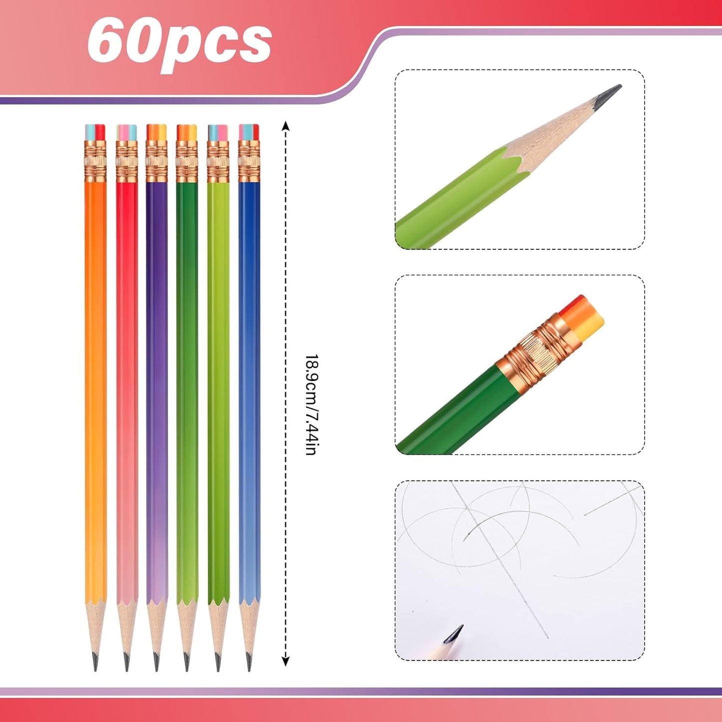 TecUnite 60 Pcs HB Pencils #2 Unsharpened Wood Cased Pencils with Eraser Hexagonal Pencil Cute Graphite No 2 Pen for Adults Gifts Exam School Office Sketching Learning(Gradient Color, Gold)