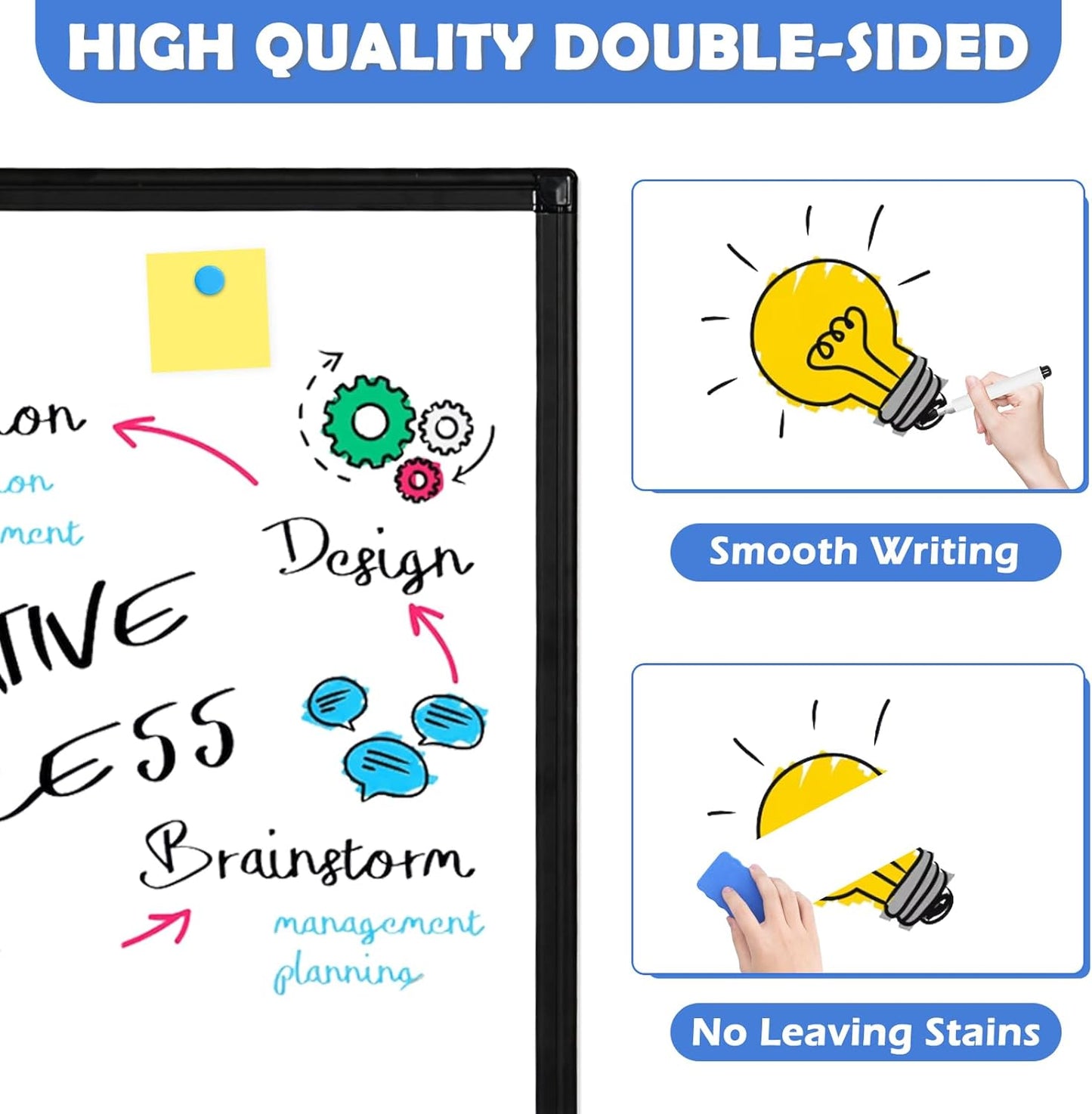 Double-Sided White Board Black Aluminium Frame, 36" x 24" Dry Erase Board Magnetic Whiteboard for Wall, Hanging Mounted Whiteboard Home, School, Office, Kitchen