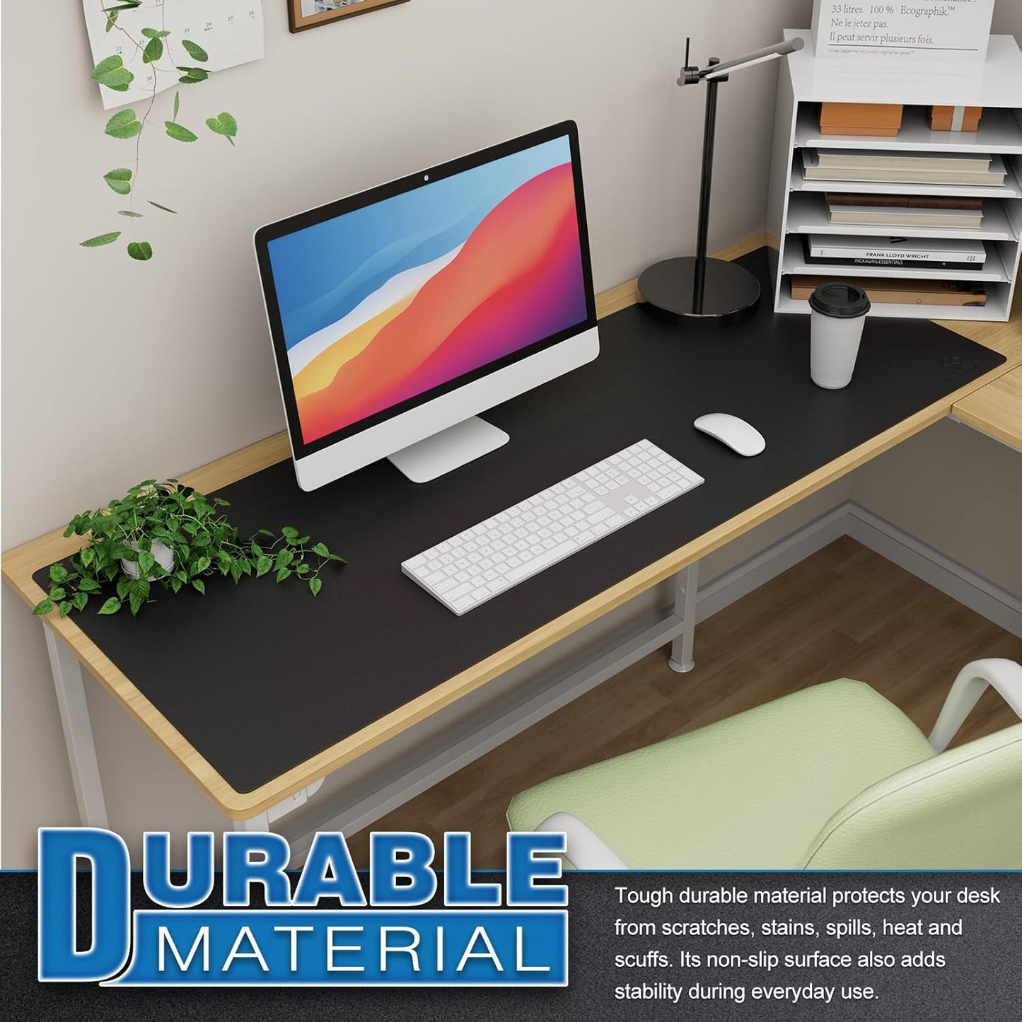 K KNODEL Large Office Leather Desk Mat, Mouse and Keyboard Pad, Computer and Laptop Mat, Desktop Protector and Cover, Writing Pad and Blotter (47.2"x17", Black)