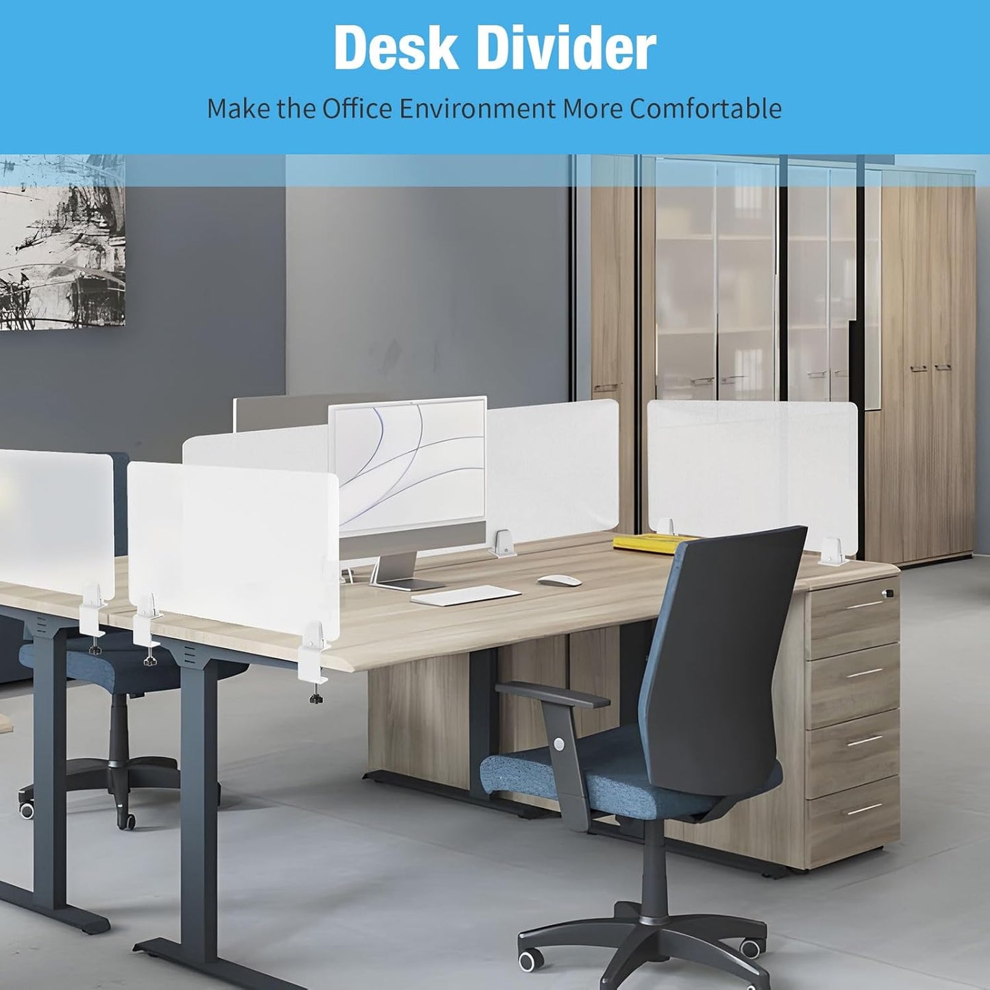 Desk Divider 4 Pcs Desk Privacy Panel 23.6''L x 15.8W'' Office Partitions Frosted Acrylic Panel Pack of 4 Desk Divider Partition with Adjustable Universal Base