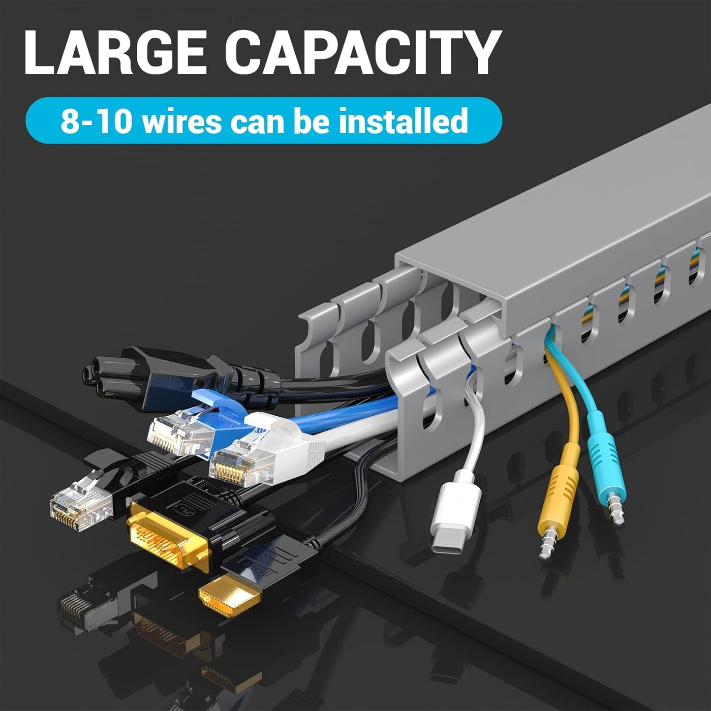 Open Slot Wire Duct Kit, 31.4"(2 x 15.7) Server Rack Cable Management, Cable Management Raceway for Hide Network HDMI VGA Cable, Wiring Raceway Cable Duct, Desk Wire Channel, 2 Pack, Grey