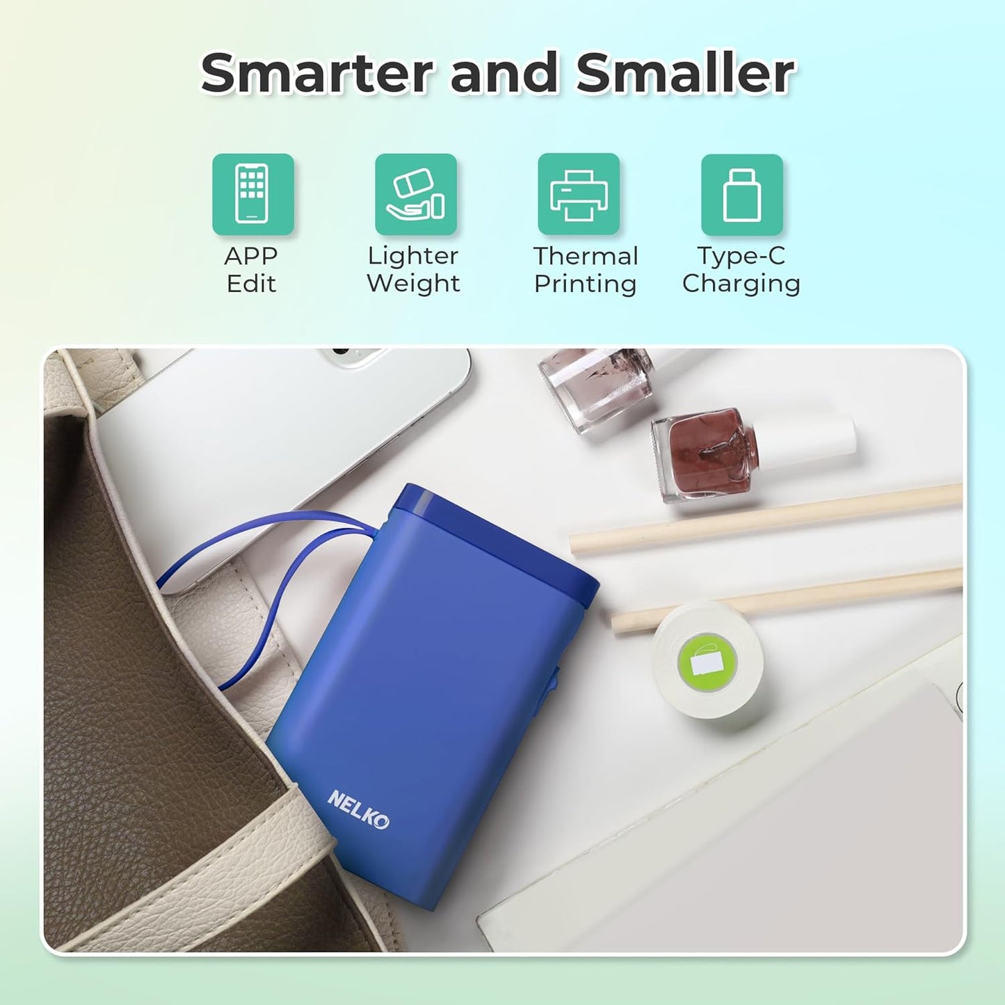 Nelko Label Maker Machine with Tape, P21 Bluetooth Label Printer, Wireless Mini Label Makers with Multiple Templates for School Office Home, Blue