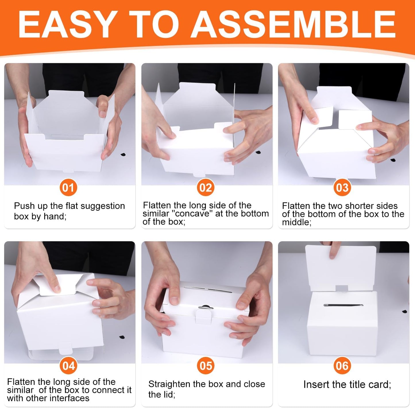GRAWUN 3 Pack Cardboard Ballot Box with Slot, Suggestion Boxes with Removable Header, White Glossy Raffle Boxes 6.5x4.5x4.5Inch, Donation Boxes for Fundraising, Collecting Card and Voting Contest