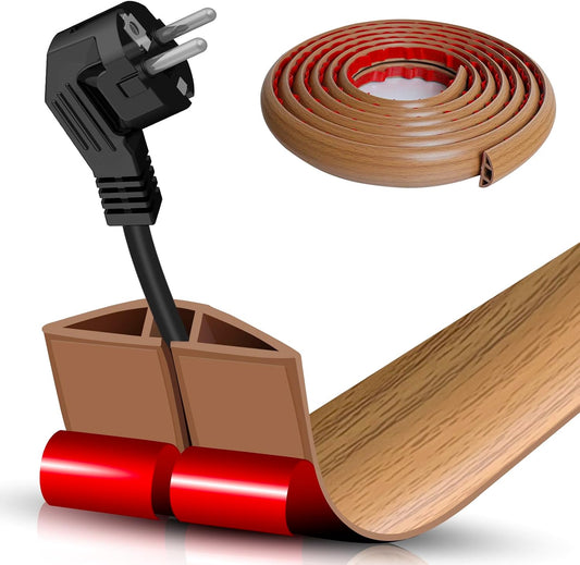 Floor Cord Cover Self Adhesive Cord Hider,20FT Cable Management, Extension Strip Protector for Wires, Prevent Cable Trips for Offices, Gyms, Exhibitions Cavity:0.39"(W) x 0.27"(H) Brown Wood