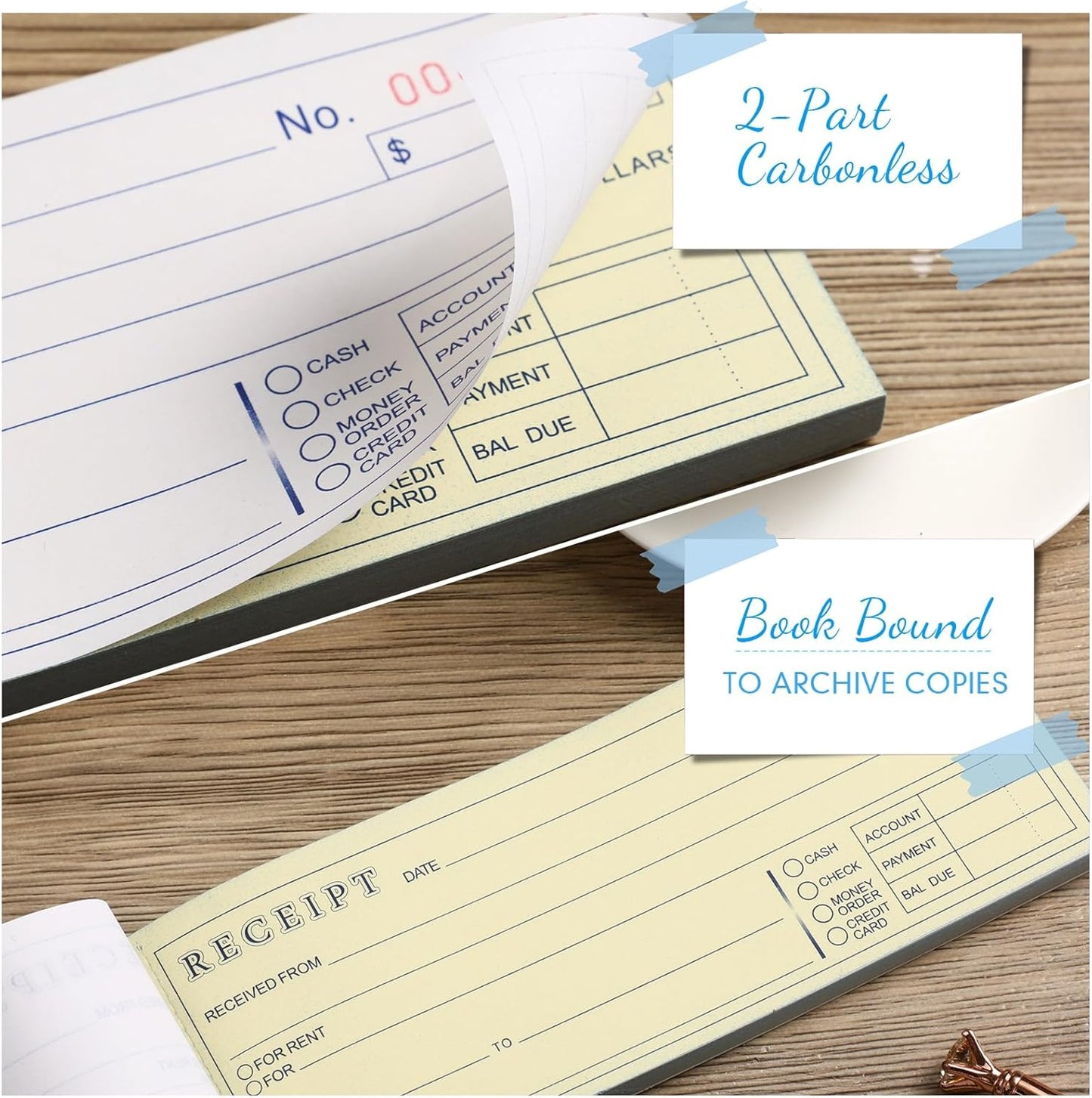 Crtiin 40 Pads Money and Rent Receipt Book 2.75 x 7.2 Inch Bound Cover 2 Part Carbonless Receipt Book with Carbonless Copies Receipt Log Book 50 Sets Per Book