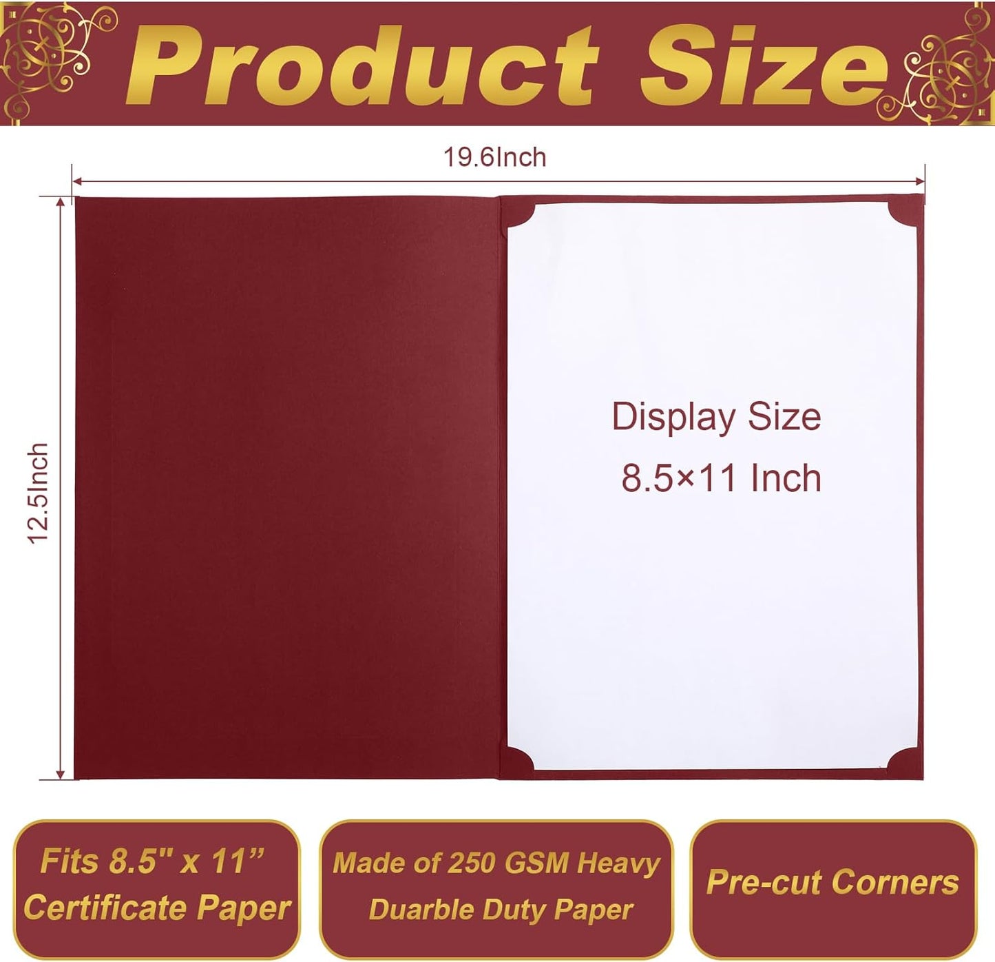 Fainne 120 Packs Certificate Holders Bulk, Diploma Covers Gold Foil Border, Document Covers for Letter Size 8.5x11 Award Certificates, Cardstock, Document Papers, Paper Card Stock(Red)