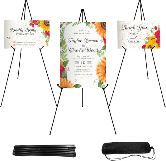 3PCS Black Easel Stand for Wedding Sign Stand, 66 Inch Lightweight Adjustable Art Easel for Display, Wedding Sign, Poster, Black Metal Easel with Portable Bags