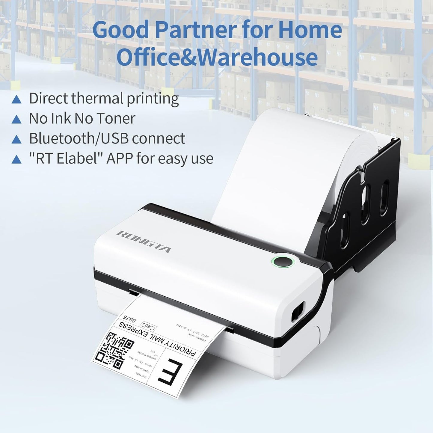 Rongta Bluetooth Thermal Shipping Label Printer, Wireless 4x6 Shipping Label Printer for Packages, Support Android&iPhone and Windows, Widely Used for Amazon, Ebay, Shopify, Etsy, USPS