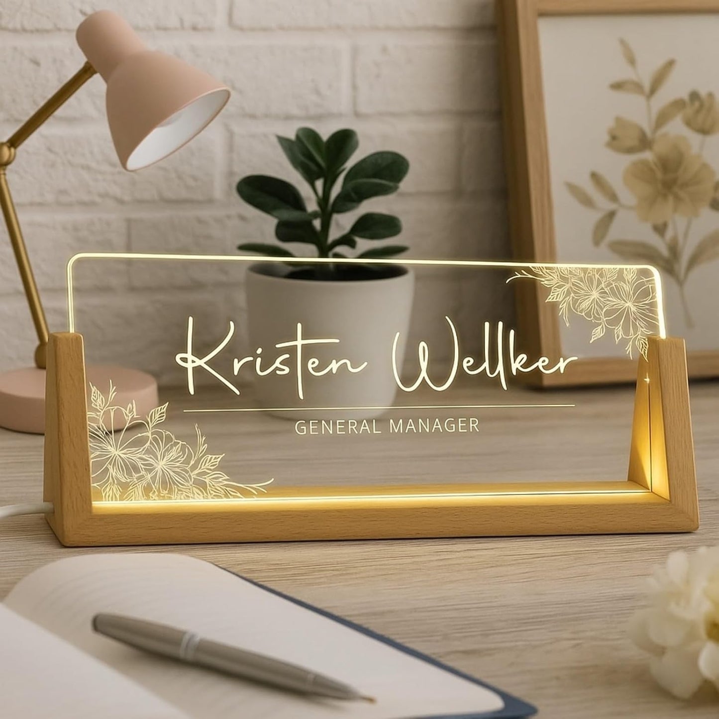 Desk Name Plate Personalized Custom Light Up Office Name Plate Customized Acrylic Name Plates for Desks Personalized Gifts Office Decor for Boss Coworkers Teacher Employee Appreciation Gifts (Design2)