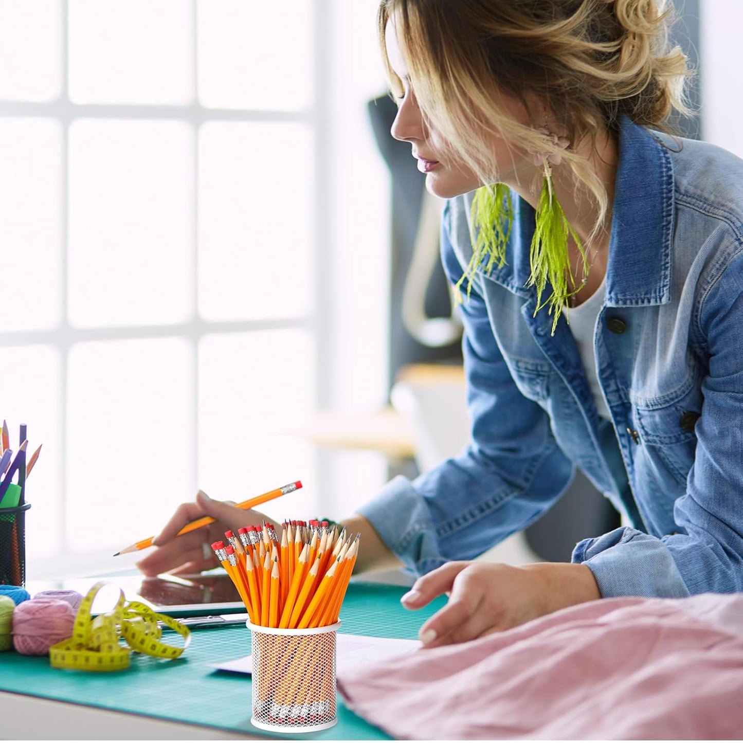 TecUnite 60 Pcs HB Pencils #2 Unsharpened Wood Cased Pencils with Eraser Hexagonal Pencil Cute Graphite No 2 Pen for Adults Gifts Exam School Office Sketching Learning(Yellow, Silver)