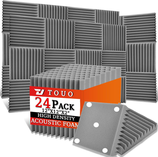 24 Pack Acoustic Panels – Sound Proof Foam Panels for Wall 12"x12"x2", Flame Retardant Wedge Acoustic Foam, High-Density Sound Absorbing Panels for Home Studio(Gray, 2" Thick 24 Pack)