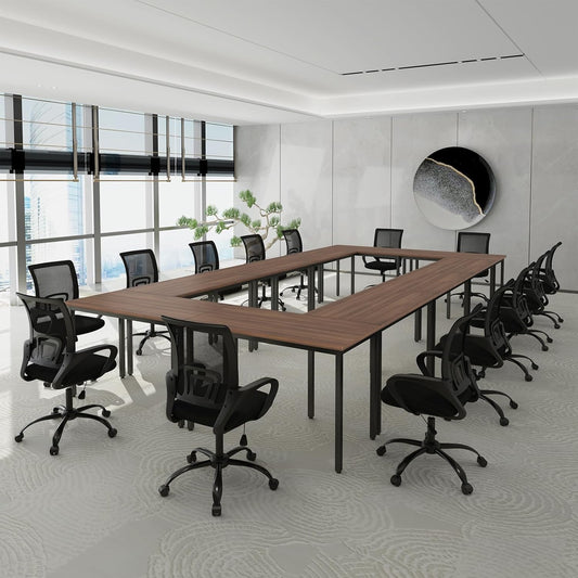 Bonzy Home Conference Tables 23ft Office Computer Desk for Meeting Room Study Writing Printer Podcast Table for 24 People Rustic Walnut 10PCS 275.5"x47.2"x29.5"