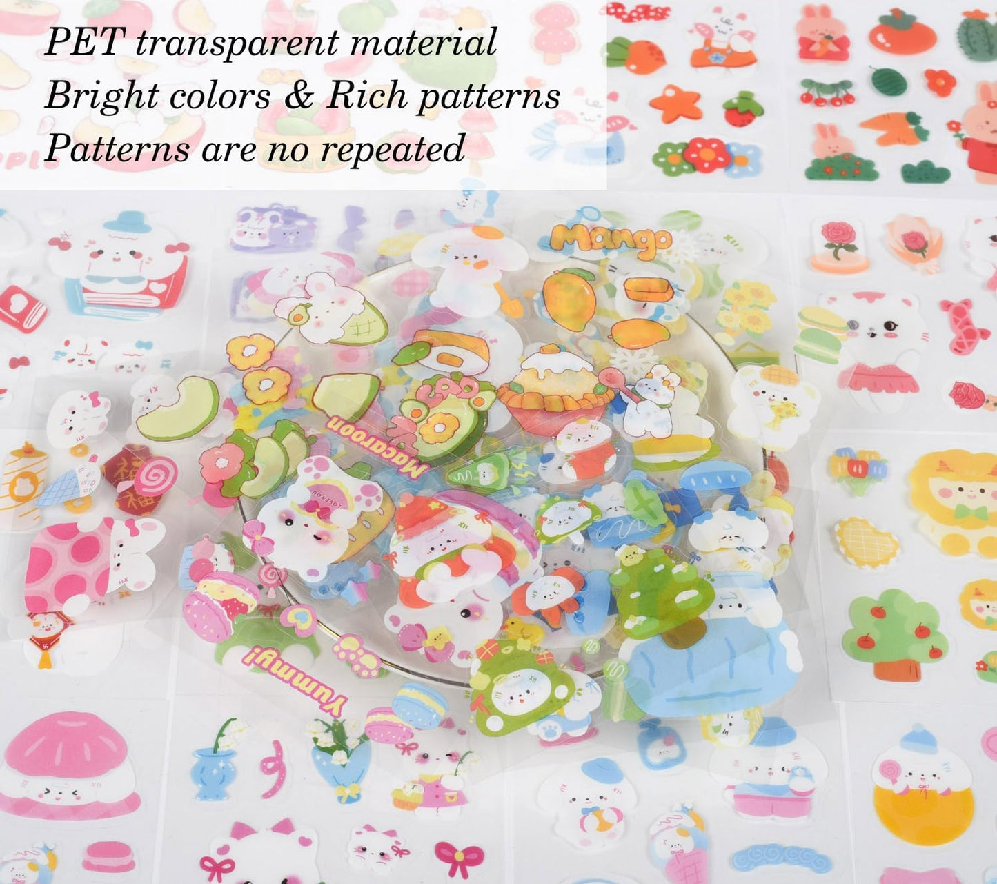 Kawaii Cartoon Animals Scrapbooking Stickers - Cute PET Transparent Bunny Bear Journaling Sticker Clipping Decor for Journals Diary Scrapbook Photo Album Laptop Planner Arts Gift Crafts