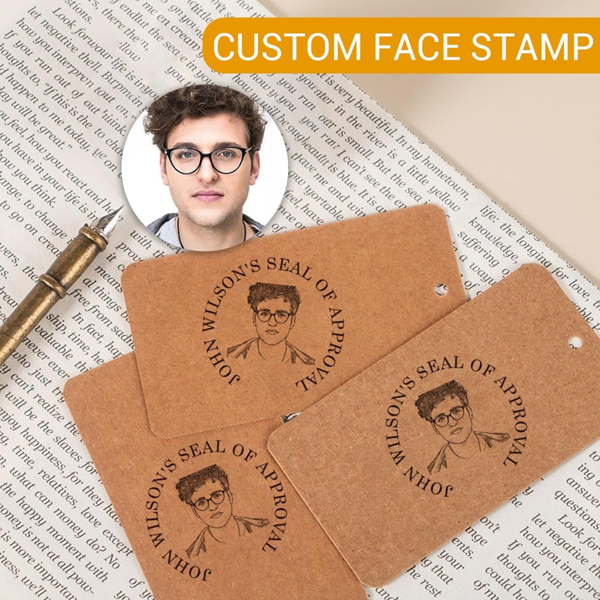Personalized Photo face Stamp Custom Portrait Stamp Customized Self Inking Rubber Stamper with Text School Office Business Supplies Gift for Teachers Pets Kids Family Friends Client Employees, Round