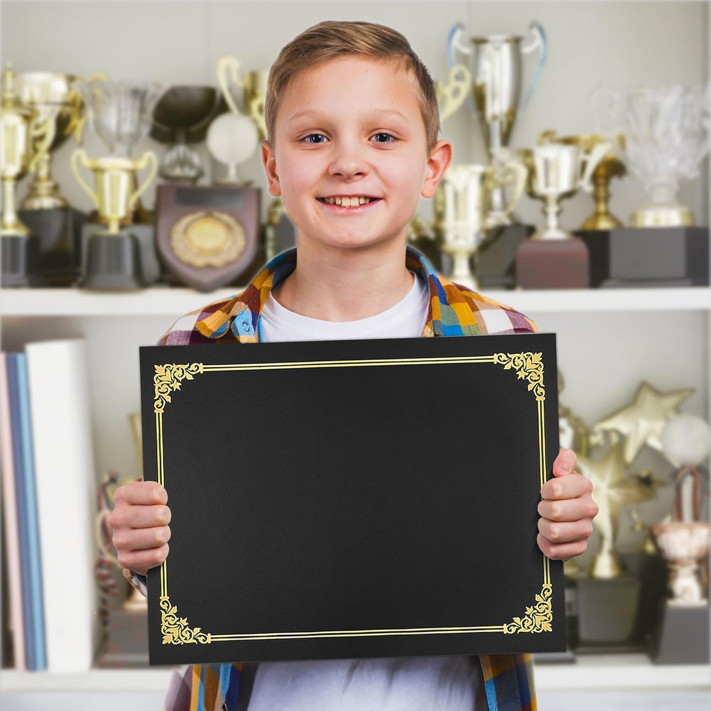SUNEE Certificate Holders, 50 Packs Black Diploma Holders, Certificate Covers with Gold Foil Border for Letter Size 8.5 x 11 Certificate Paper, Cardstock, Award, Graduation, Documents