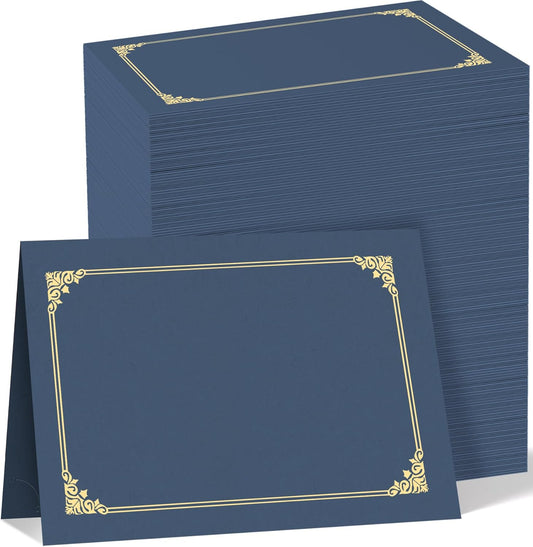 HAUTOCO 120 Pack Certificate Holders, Navy Blue Diploma Holders, Document Award Covers Certificate Folders with Gold Foil Border for 8.5x11 Letter Size