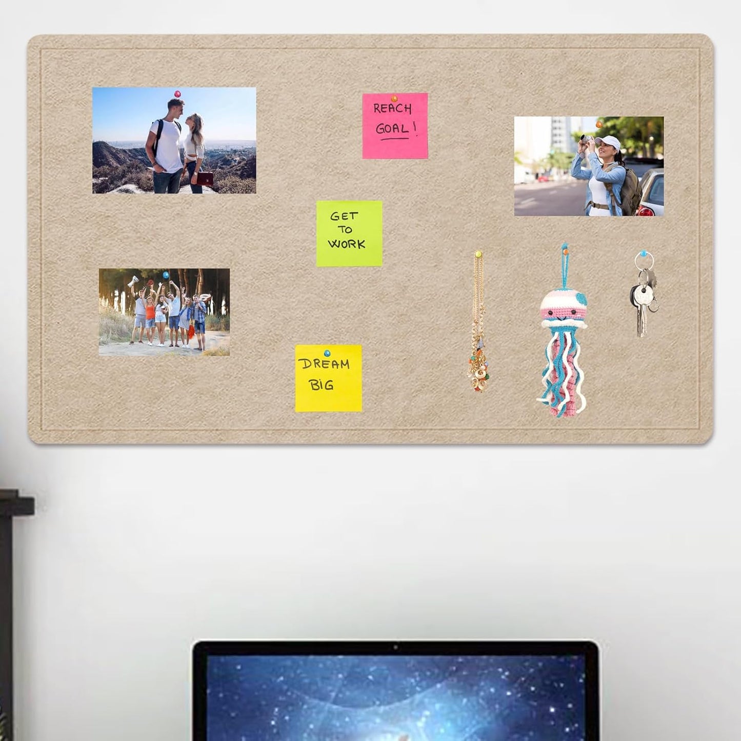 Extra Large Bulletin Board, 96 X 48 inches Cork Board with 30 Pushpin, 8' x 4' Felt Cork Board Notice Pin Board, Self-Adhesive Vision Board Mood Board Foldable Photo Board for Wall - Beige Brown