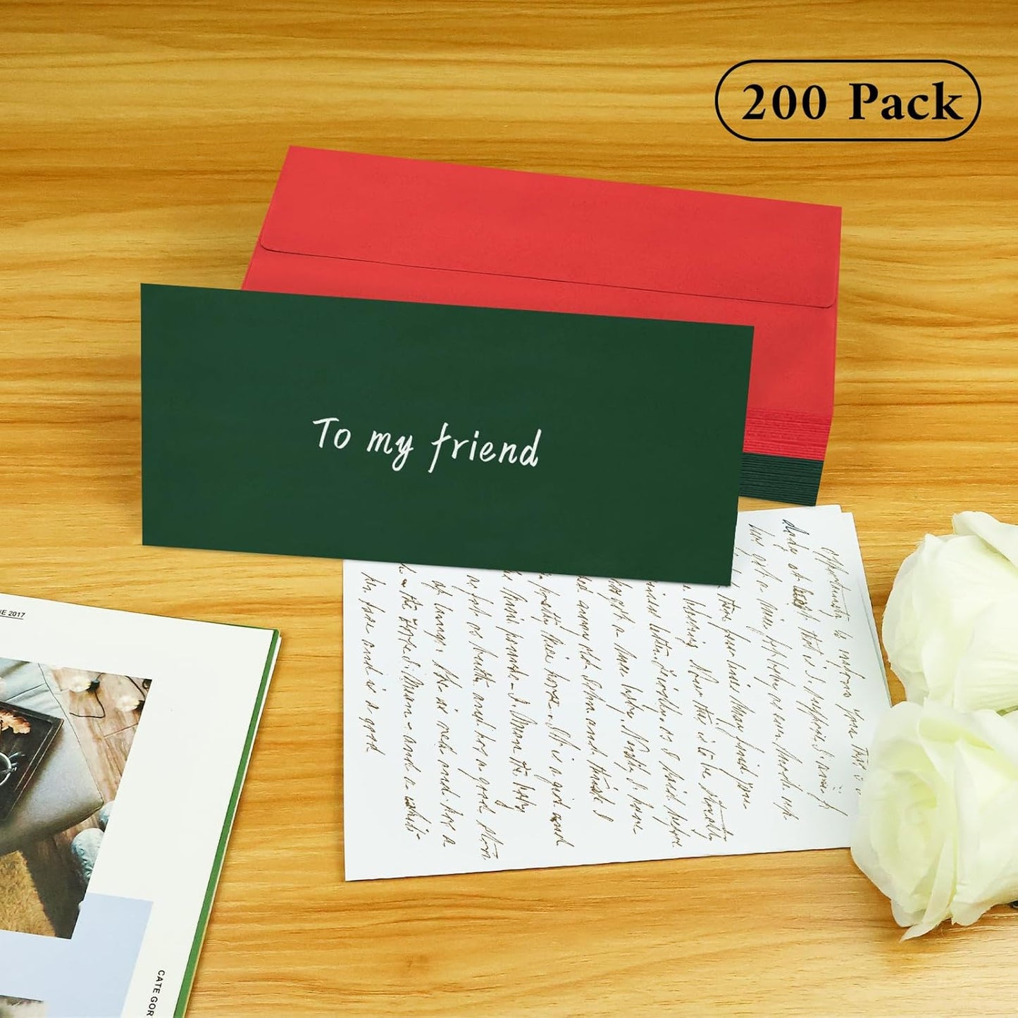 200 Pcs #10 Business Envelopes, 100 Pcs Red and 100 Pcs Dark Green Standard Envelopes Self Seal, Letter Size Mailing Envelopes for Christmas Birthday Graduation Wedding, 4 1/8 x 9 1/2 Inch