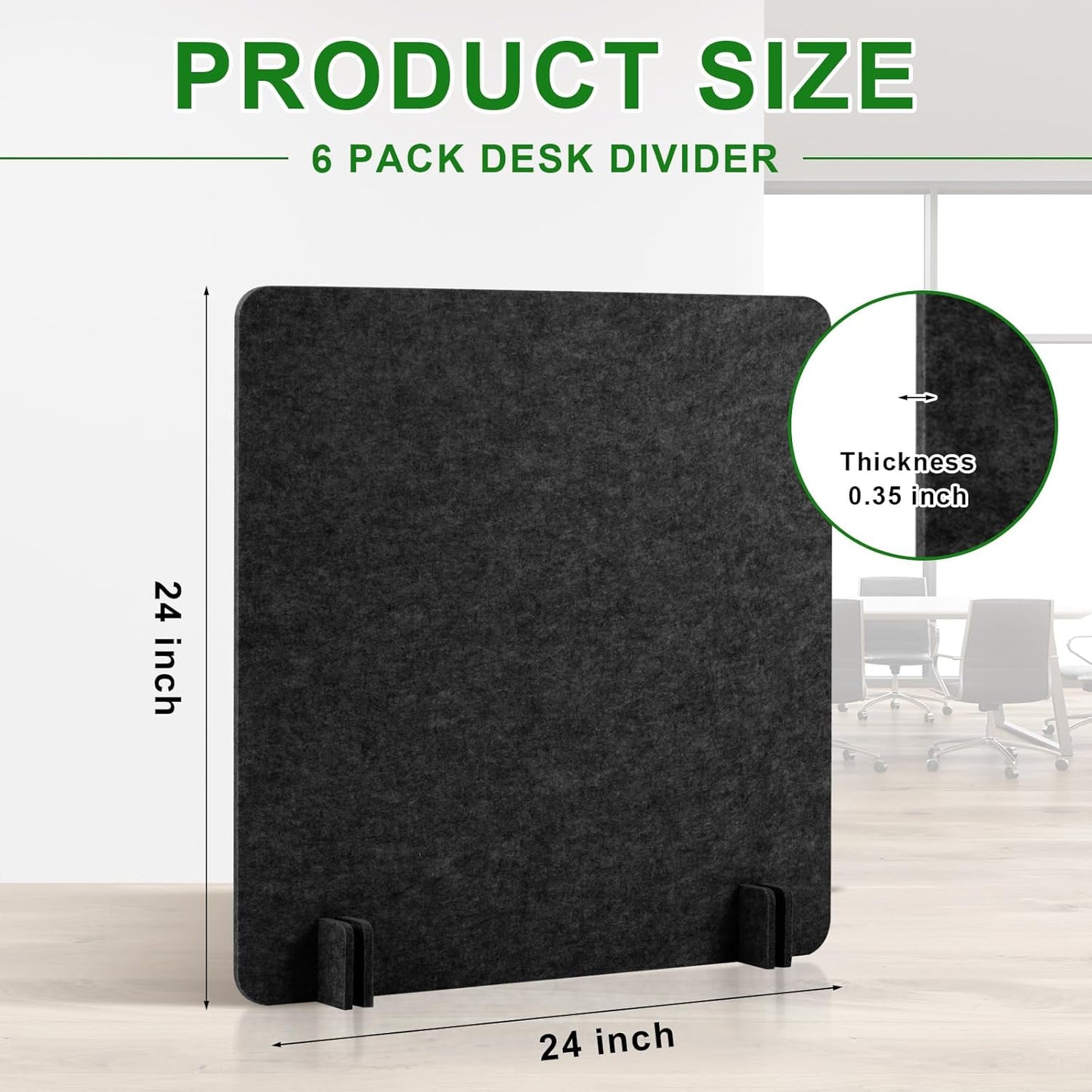 Kisston 6 Pack Acoustic Desk Divider Desk Partition 24 x 24" Stand Up Freestanding Desk Privacy Panel Noise and Visual Distractions Reducing Table Divider for Student Reception Area Office(Dark Gray)