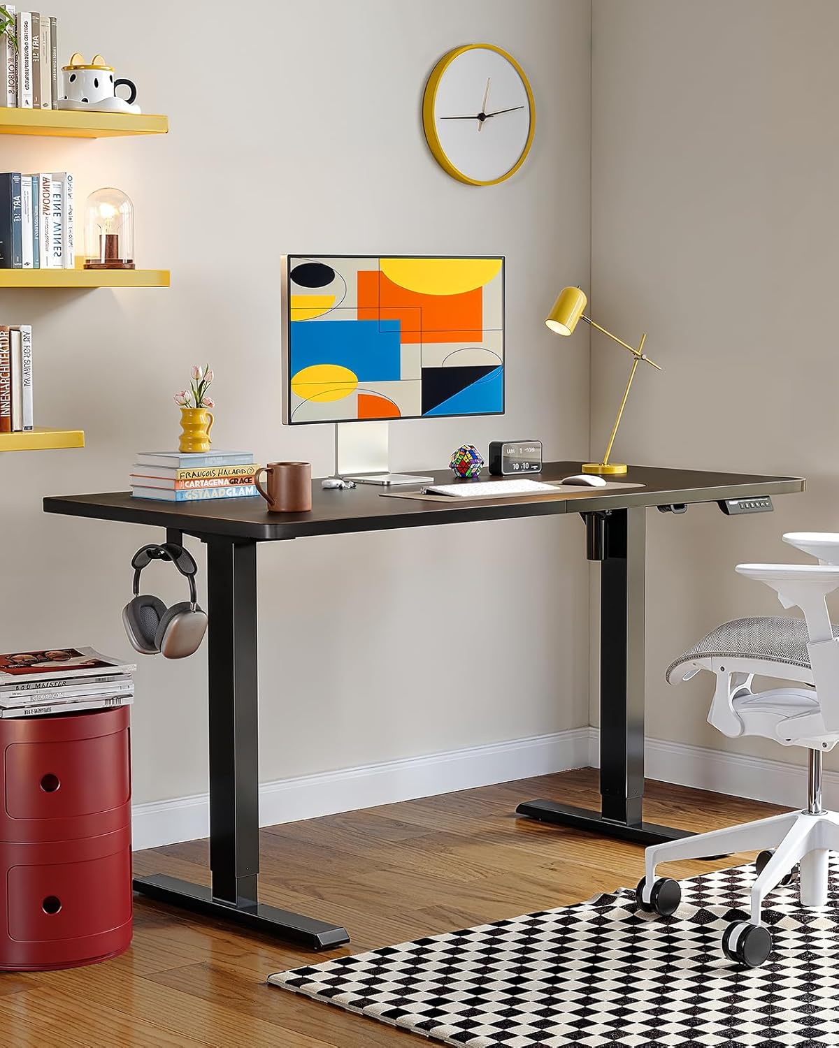 ErGear Electric Standing Desk, 55 x 28 inch Height Adjustable Sit Stand Up Desk, Computer Home Office Desk with 4 Memory Height Buttons, Two Pieces Desktop, Black, EGESD112B